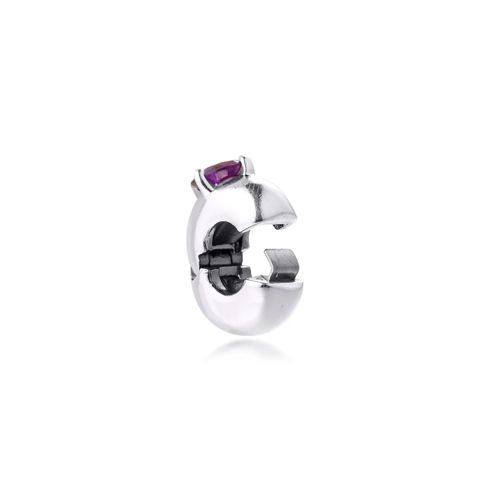 Fit Pandora Bracelets Purple Round Solitaire Clip Charm Silver 925 Original Beads for Jewelry Making Sterling Bead Kralen | Украшения и
