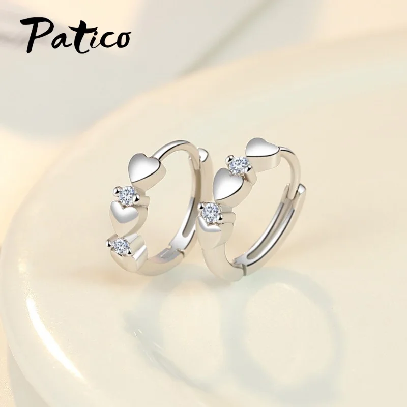 

Authentic 925 Sterling Silver Heart Cubic Zircon Hoop Earrings for Women Mini Ear Hoops Anti-allergy Girl Best Friend Gifts