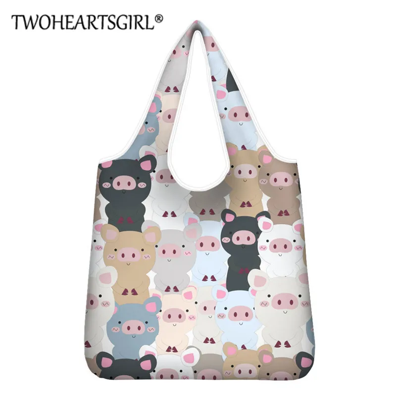 

Женская Экологически чистая сумка-шоппер twoheart, Складная легкая многоразовая дорожная сумка-шоппер с принтом в виде милой свиньи