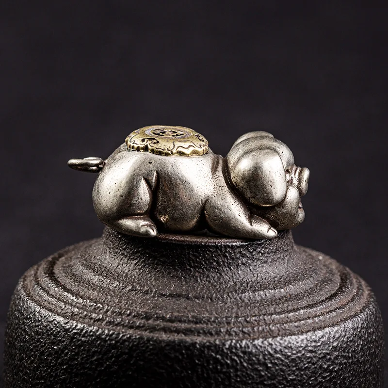 Винтажный белый латунный милый брелок на ключи в форме поросенка кольцо подвеска