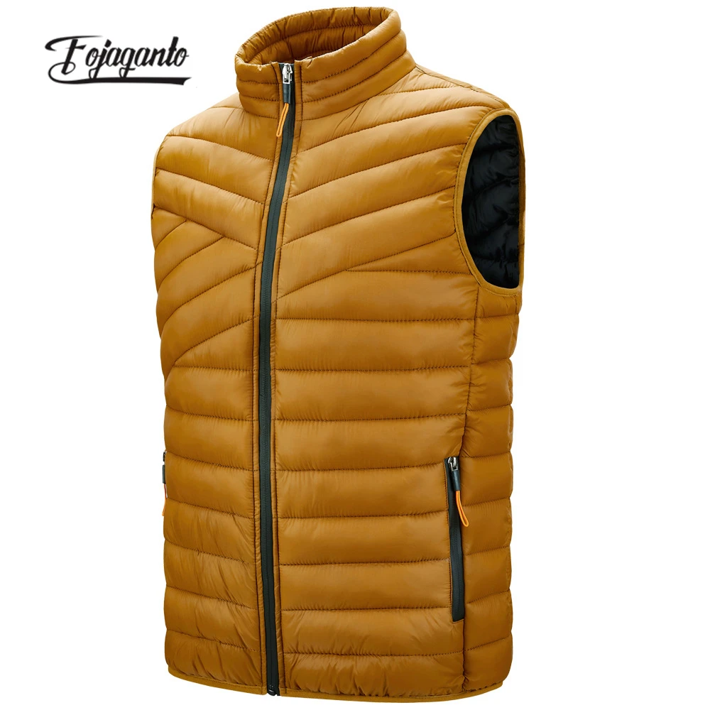 

FOJAGANTO мужская осенне-зимняя новая куртка, простой прямой жилет с воротником-стойкой, повседневный однотонный жилет с несколькими карманами ...