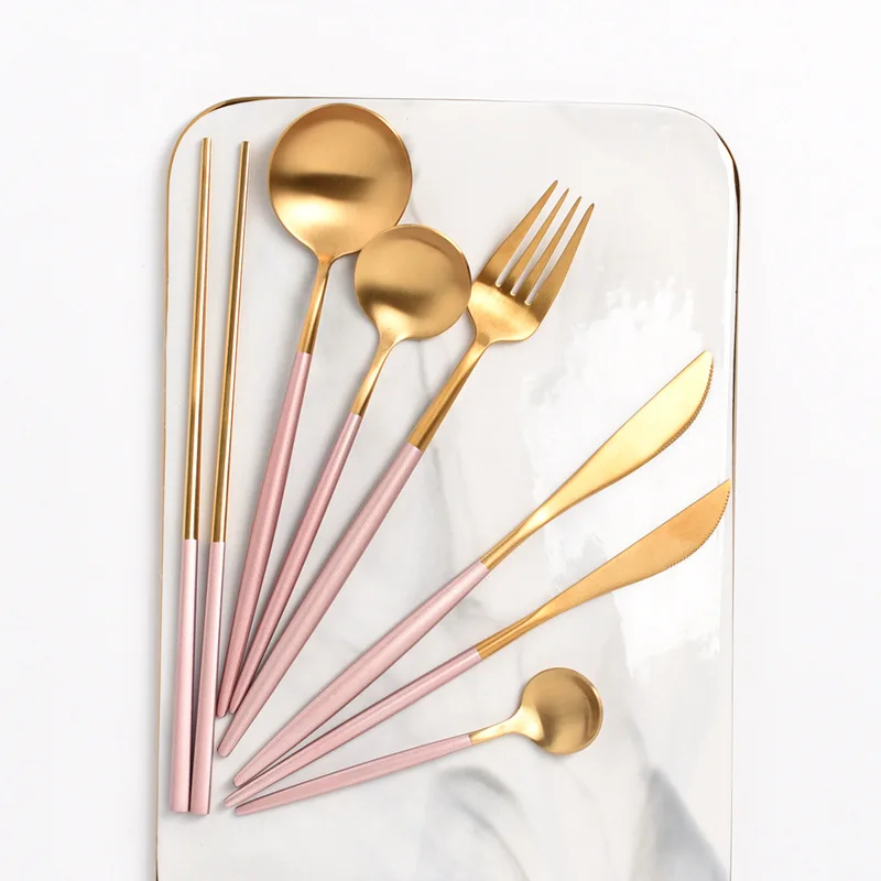 Набор из нержавеющей стали розовое золото столовая посуда столовые приборы