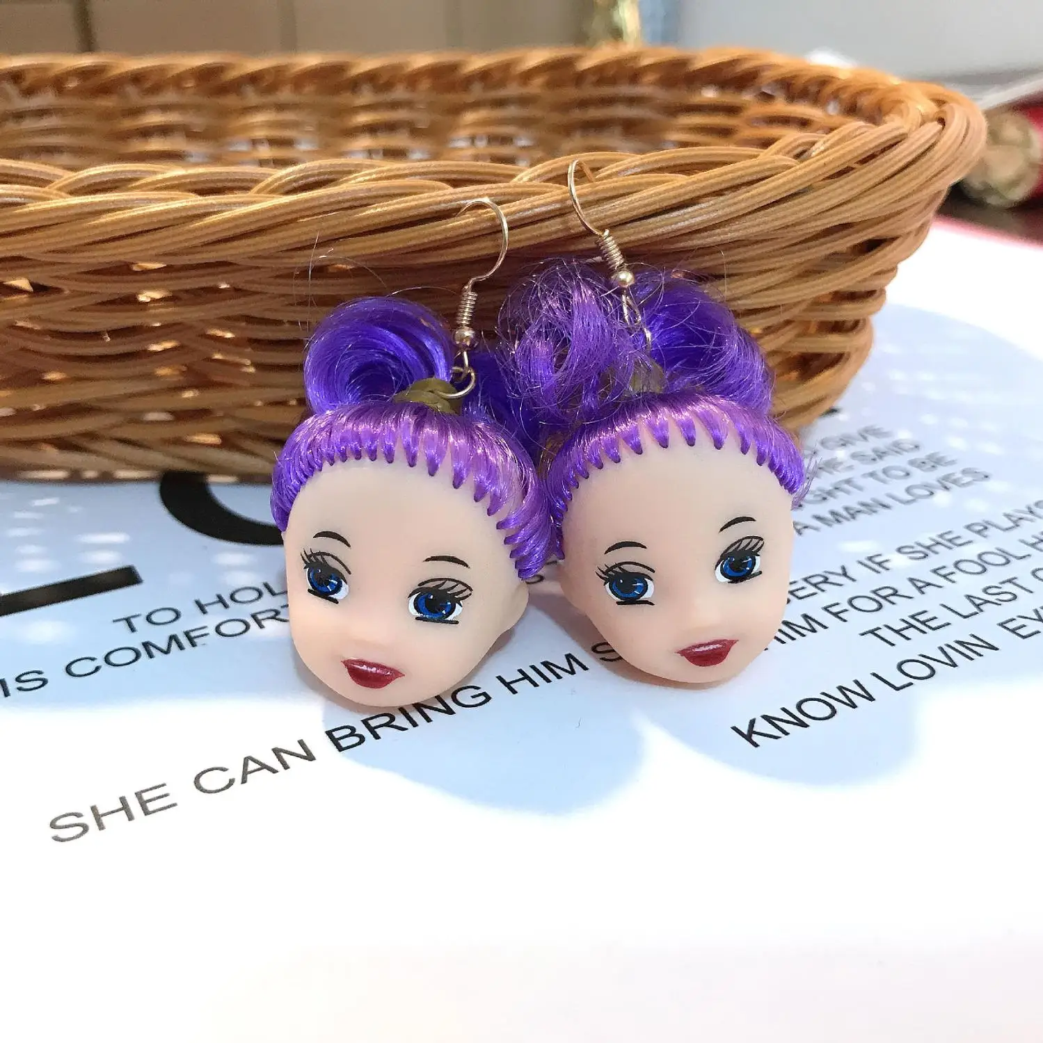 

SNCSDK 2020 Creative New Doll Head Sweet Ear Clip Women's Dangle Earrings Girl Heart Fashion Earrings Cool Jewelry Accessories