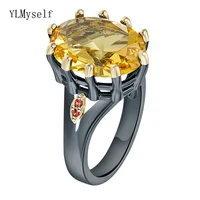 christmas gift big oval golden zircon ring cool black 2 tone jewellery luxury large stone jewelry for women