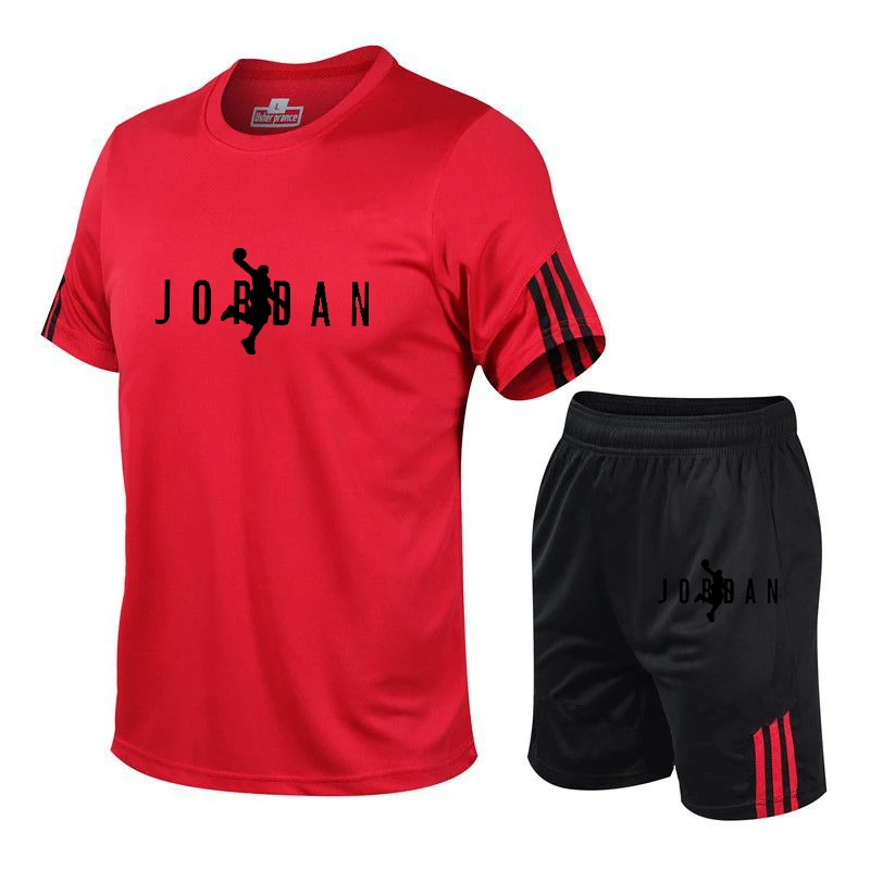

Summer Men's T-shirt Set 2-piece Men's Sportswear Suit Basketball Sports Fitness Jordan-23 Printed Short Sleeve + Men's Suit