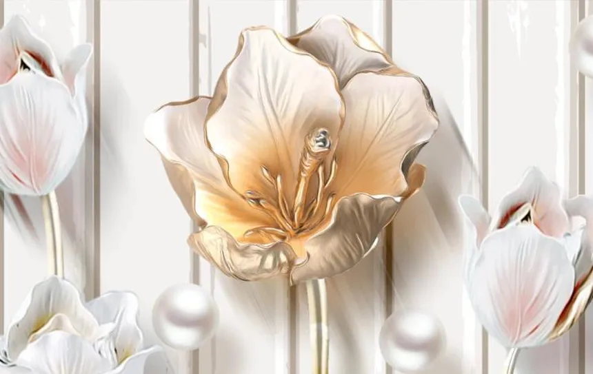 Пользовательские 3D настенные фрески обои с тиснением тюльпан Ювелирная роспись