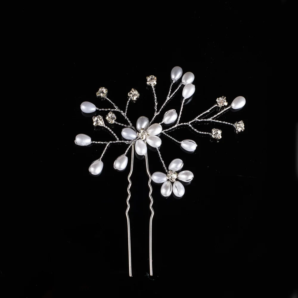 Заколка U-образной формы для волос украшение из сплава с листьями и жемчугом