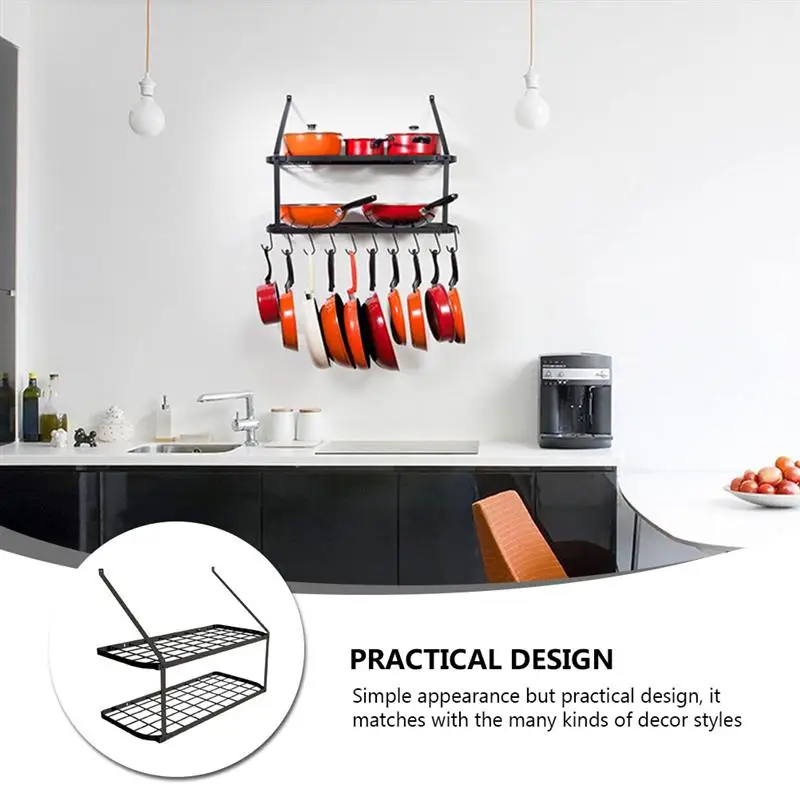 

1 Set of Ironwork Pot Holder Folding Storage Shelf Frying Pan Rack Kitchen Storage Stand for Wall Home Kitchen