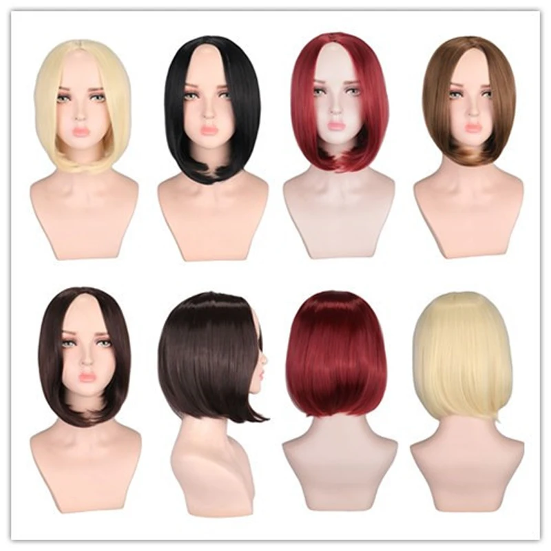 

Short Black Straight Bob Synthetic Wig for Women Natural Fashion Bob Wigs Heat Resistant Middle Part Hair