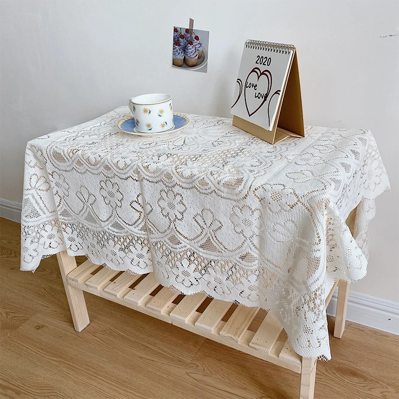 

White Simplicity Lace Coffee Tablecloth Dust-Proof Ins Style TV Cabinet Cloth New Fashion Fresh Household Decorative Table Cover