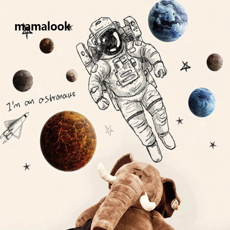 

Astronaut Wall Stickers Outer space Planet Decorative Stickers Kids Room Baby Nursery Wall Decals Home Decor Galaxy PVC