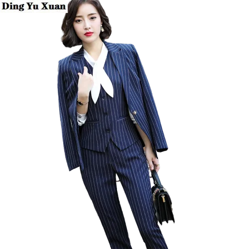 

Женские костюмы из трех предметов, деловые костюмы для офиса, женский элегантный Блейзер в полоску и брюки с жилетом, деловой костюм для жен...