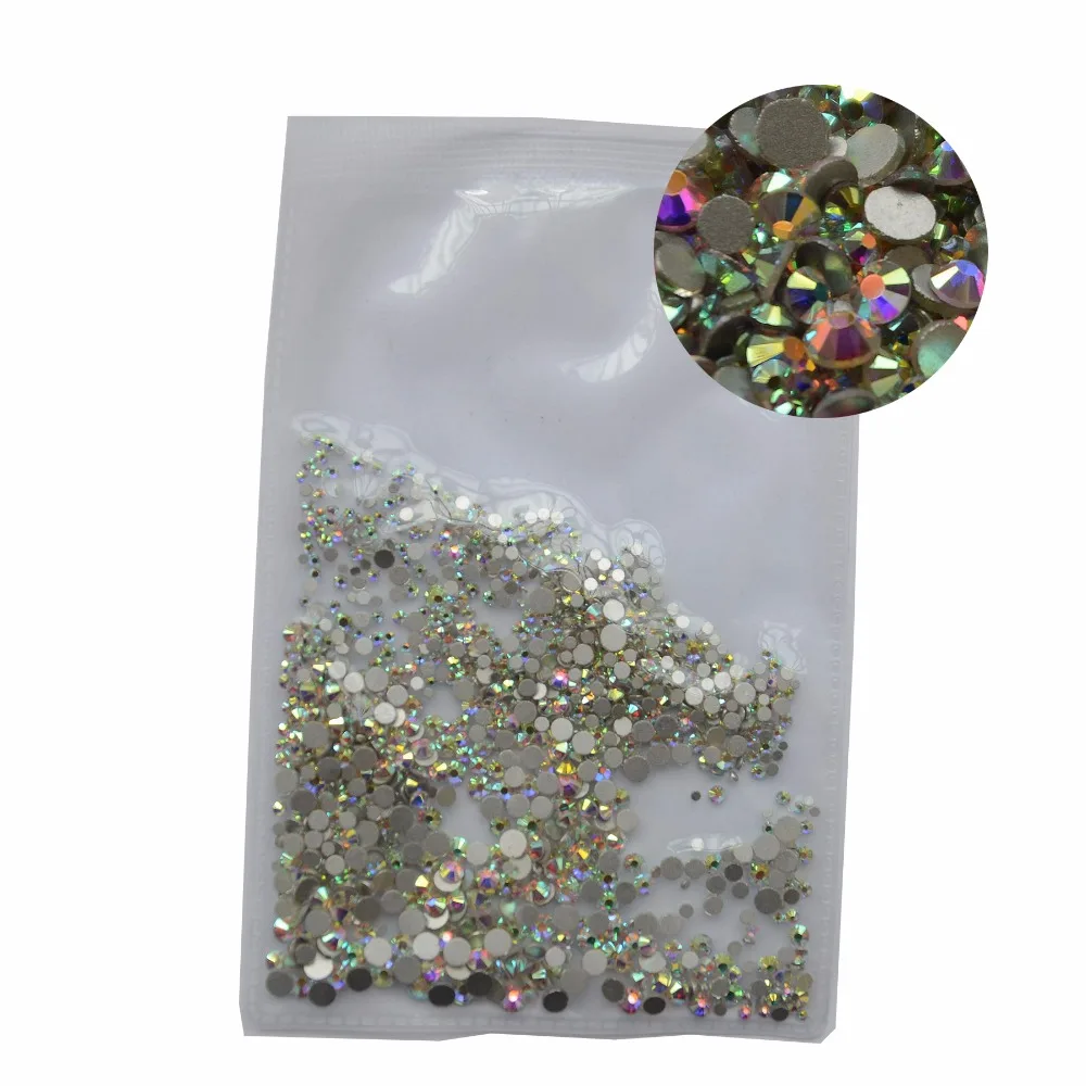 

Mix Sizes 1000PCS/Pack Crystal Clear AB Non Hotfix Flatback Rhinestones Nail Rhinestones For Nails 3D Nail Art Decoration Gems
