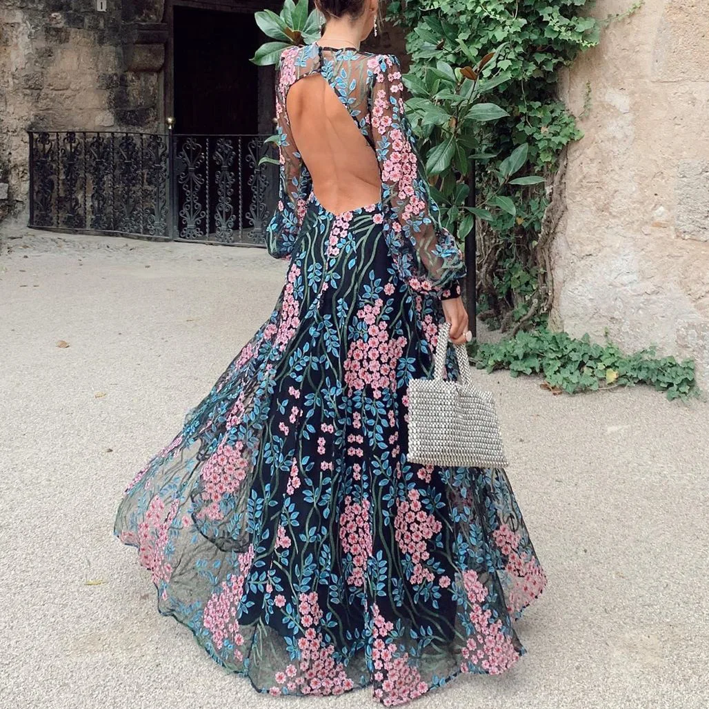 

Платье женское весенне-летнее, с длинным рукавом и принтом