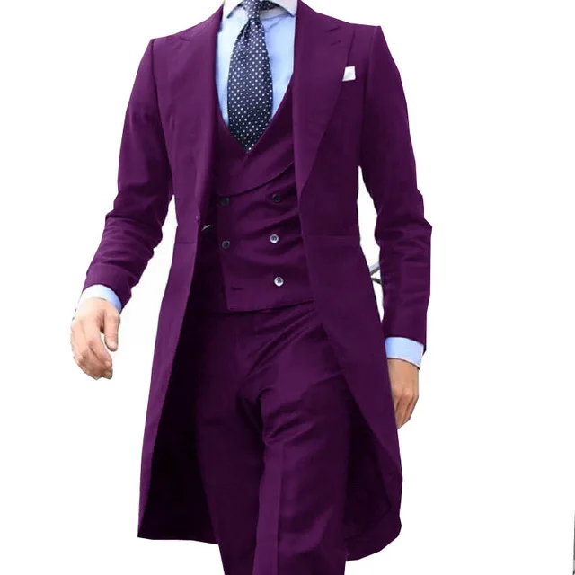 Fashion Royal Blue Long Designs 3 Pieces Men Suits Costume Homme Wedding Groom Tuxedo Terno Masculino Slim Fit Blazer Vest Pant | Мужская