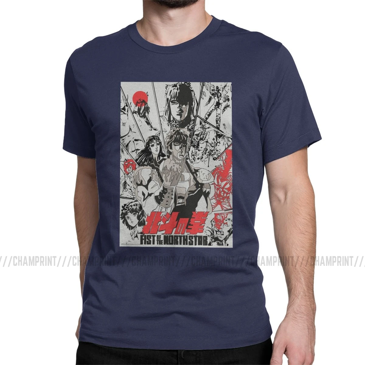 Fist Of The North Star, мужские футболки, Kenshiro Hokuto No Ken, Забавные футболки с круглым вырезом, футболки, чистый хлопок, подарок на день рождения, одежда - Цвет: Тёмно-синий
