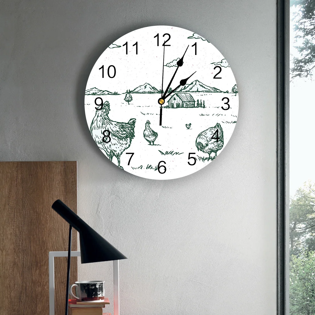 Кантри граффити куриный холм Дом ПВХ настенные часы современный дизайн домашний