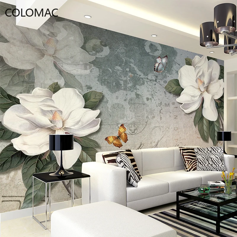 

Colomac Custom 5d Modern Simple Wallpaper Living Room Bedroom Retro Flower Mural Wall Stickers Home Decor Bedroom Dropshipping