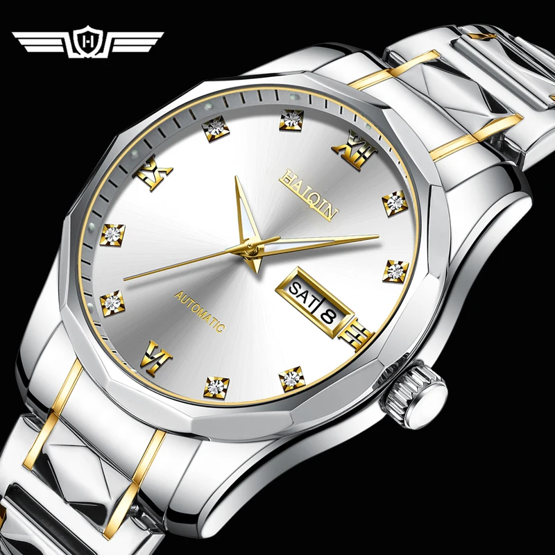 

HAIQIN Automatic Men's watches Top brand Luxury watch men Gold wristwatch for men mechanical waterproof Bi-weekly display 2020
