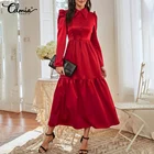 Celmia 2022 осеннее атласное длинное платье-рубашка, женское элегантное Макси-платье, Повседневное платье с отворотом и длинным рукавом, праздничное однотонное вечернее платье