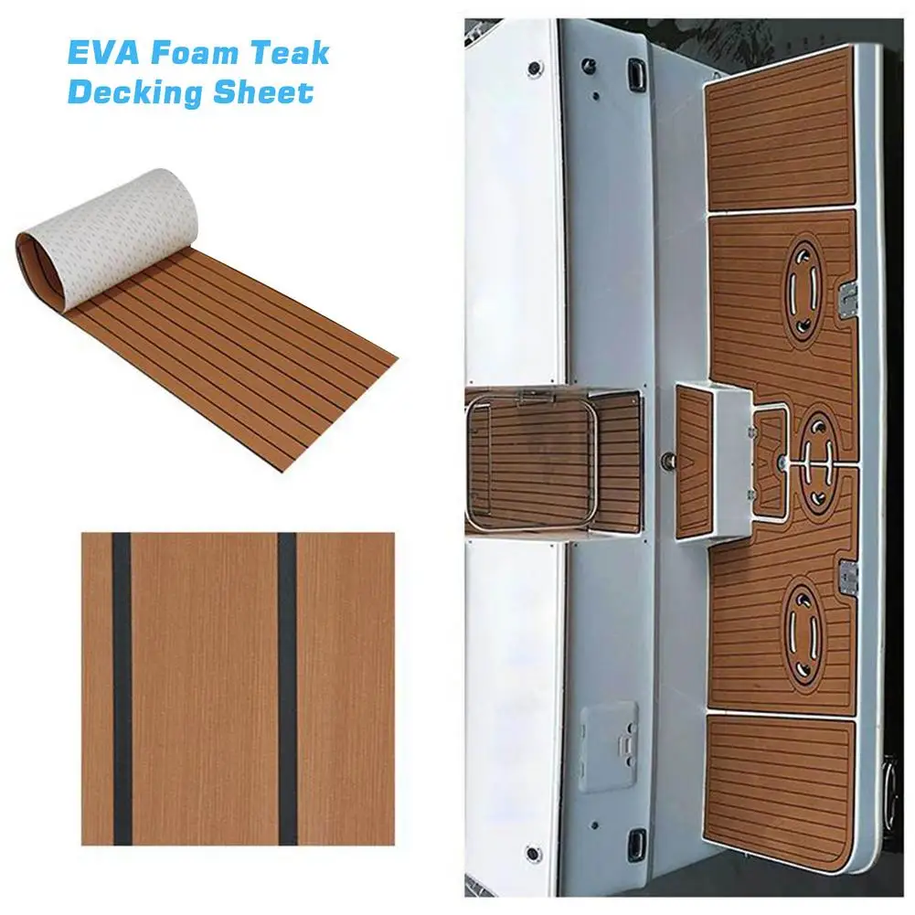 

450x2400x5mm EVA Foam Faux Teak Boat Deck Mat Brown Decking Sheet Yacht Flooring Anti Skid Mat Self Adhesive Vehicle Pad