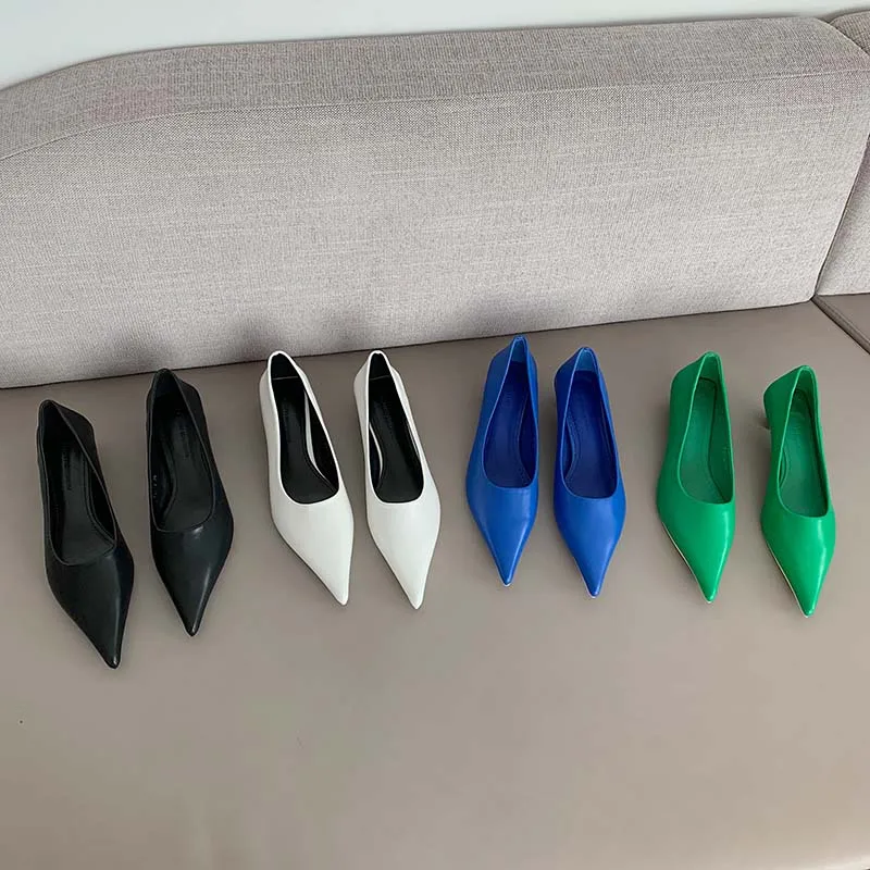 

Fashion Women Pumps Black White Blue Green Thin Low Heels Pointed Toe Shallow Slip On Casual Pumps Casual Slides Party Pumps 39