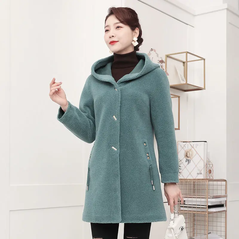 

Women Autumn Winter Real Lamb Fur Coat Female Warm Natural Sheep Shearing Jacket Ladies Hooded Single Breasted Outwear X524