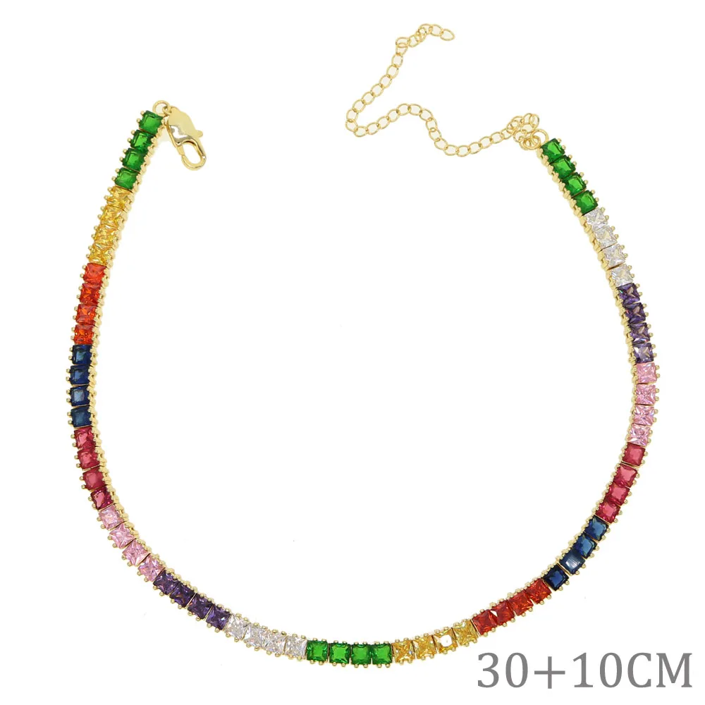 N329-G-30 with 10 cm Модные украшения, красочные cz теннисные цепи, колье, ожерелье, любовь, массивный подарок для девушки, милое Золотое Радужное колье, женские Украшения - Окраска металла: N329-G-30 with 10 cm