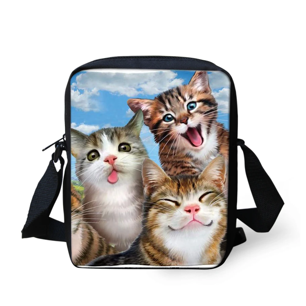 ELVISWORDS Kids Messenger Bags Cute Cat Dog Printing Lunch Bags for Boys Girls Casual Crossbody Shoulder Bags Mini Flap Funny - Color: QE258E
