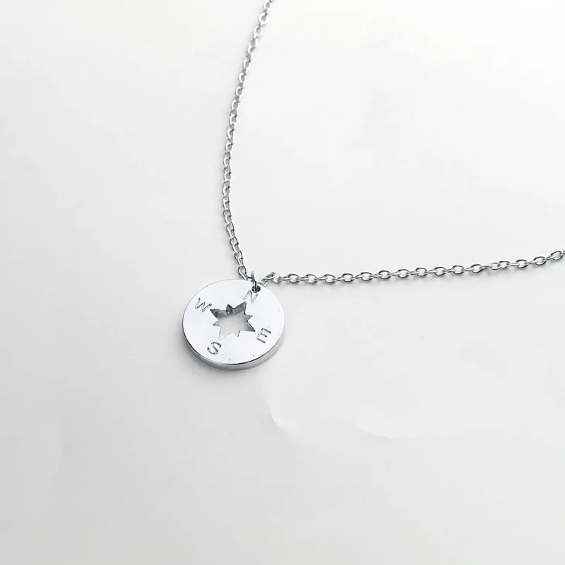 

Creativity Fashion Tiny Round Compass Necklace Simple Letter Pendant For Friend Sisters Gift