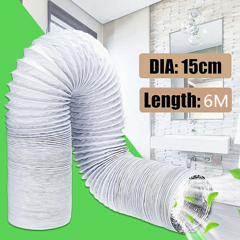 

150mm 6M Exhaust Pipe Flexible Air Conditioner Spare Parts Vent Hose Outlet Aluminum Foil Lampblack Machine Exhaust Hose CNIM Ho