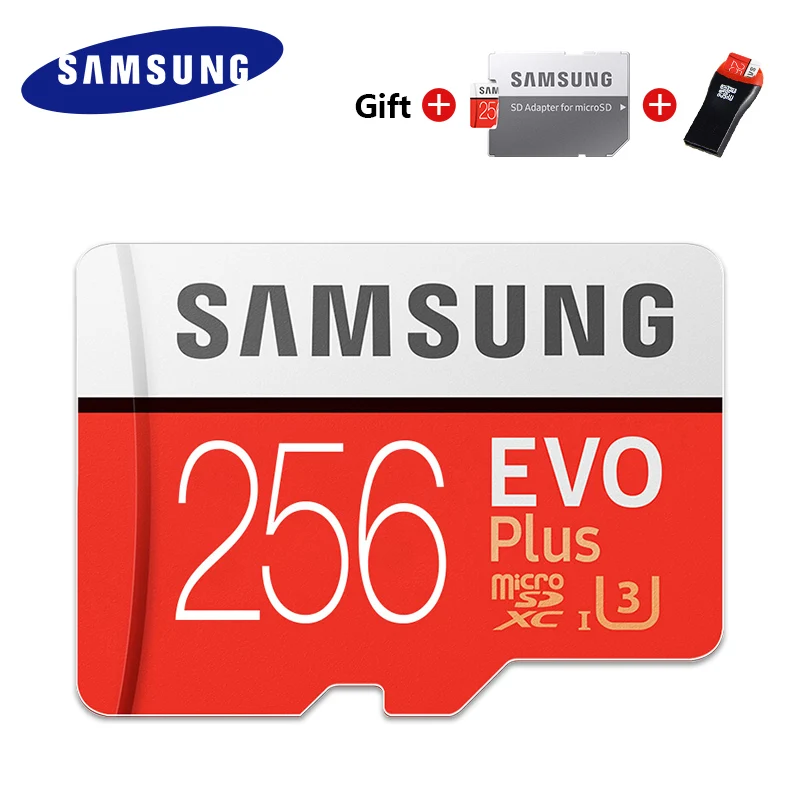 256GB Карта памяти SAMSUNG, micro sd, 32 ГБ, 64 ГБ, 128 ГБ, 256 ГБ, 512 ГБ, EVO Plus, класс 10, водонепроницаемая, TF Память, sim-карта+ адаптер, кардридер - Емкость: 256GB