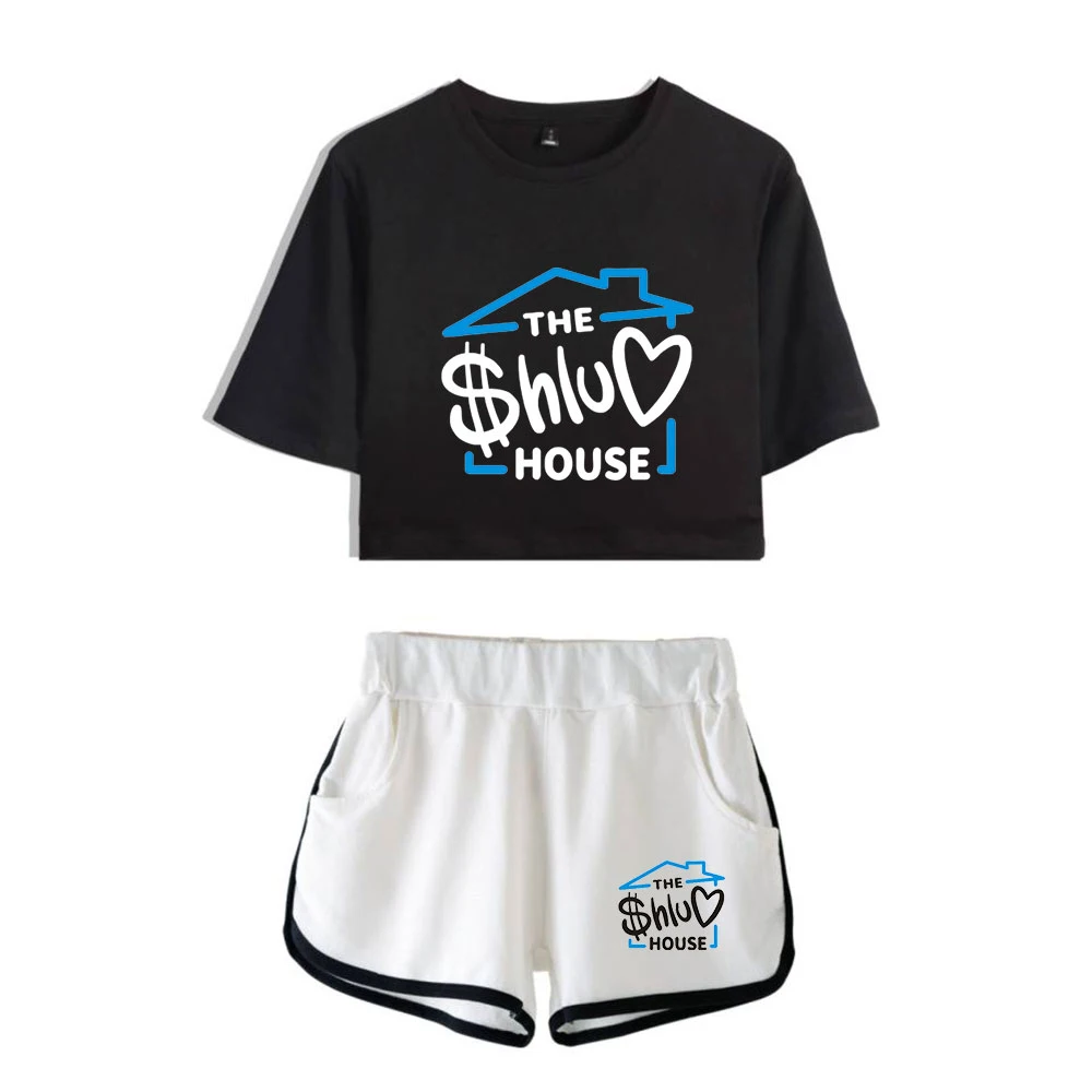 

WAWNI Shluv House Navel T Shirt Casual Shorts Sexy Two Piece Suit Harajuku Cotton Plus Polyester Conventional 2020 Fashion Print