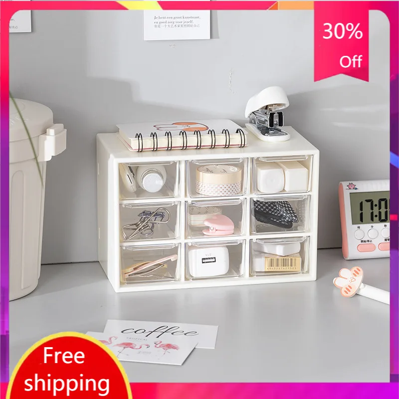 

9 Grids plastic Makeup Organizer Drawer Stationery and Jewelry Storage Drawers Dormitory Desk Beads Earrings Storage Box