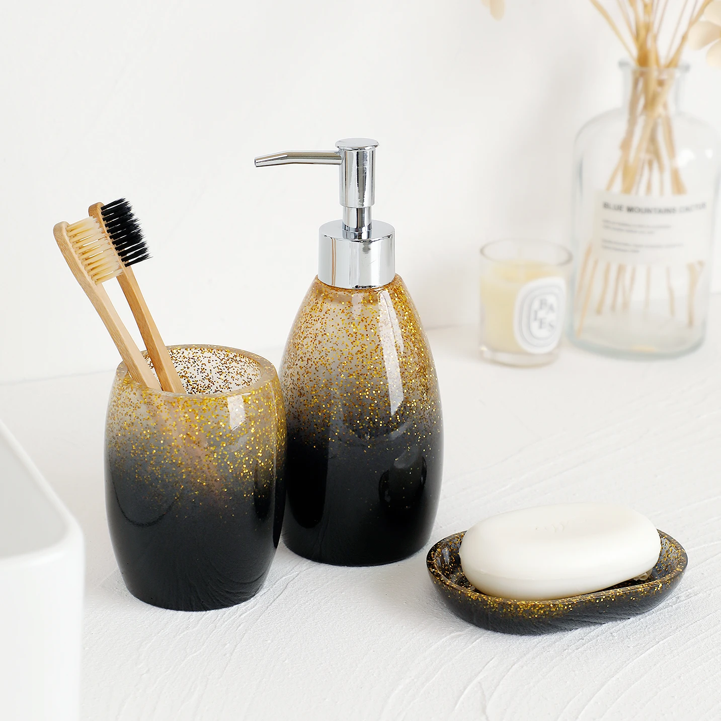 Набор аксессуаров для ванной комнаты с золотыми блестками диспенсер мыла и