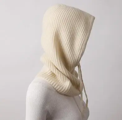beige Для девочек, зимнее, связанное из шерсти теплая шапочка, Для женщин шарф головные уборы Skullies вязаные шапочки зимние, шапки для Для женщин Мужская шапочка из спандекса однотонная шапка маска бренд шляпа - Цвет: beige