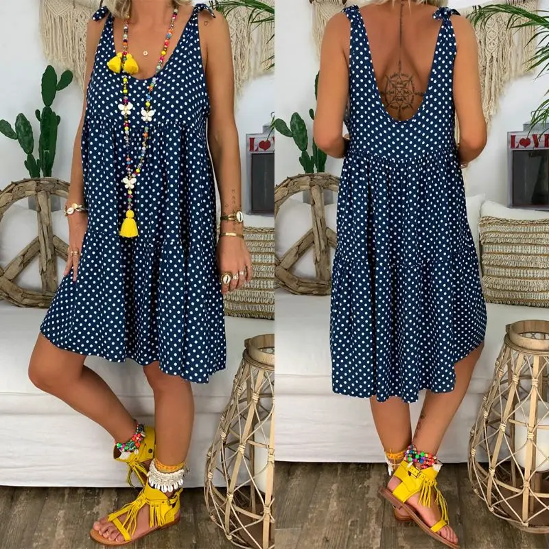 

New Plus Size Women Retro Boho Sleeveless Summer Beach Casual U Neck Tops Shirt Mini Dress Holiday Beachwear