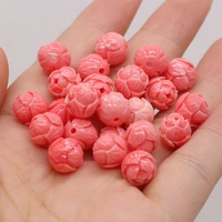 2021 new natural stone coral beads round flower loose spacer beads for handmade necklace bracelet earring jewelry making 10pc