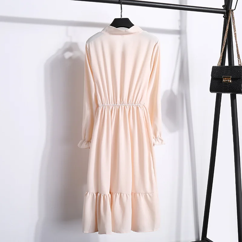 Корейская черная рубашка Vestidos для офиса в горошек, винтажные осенние платья, Женское зимнее платье, миди платье с цветочным рисунком и длинным рукавом для женщин