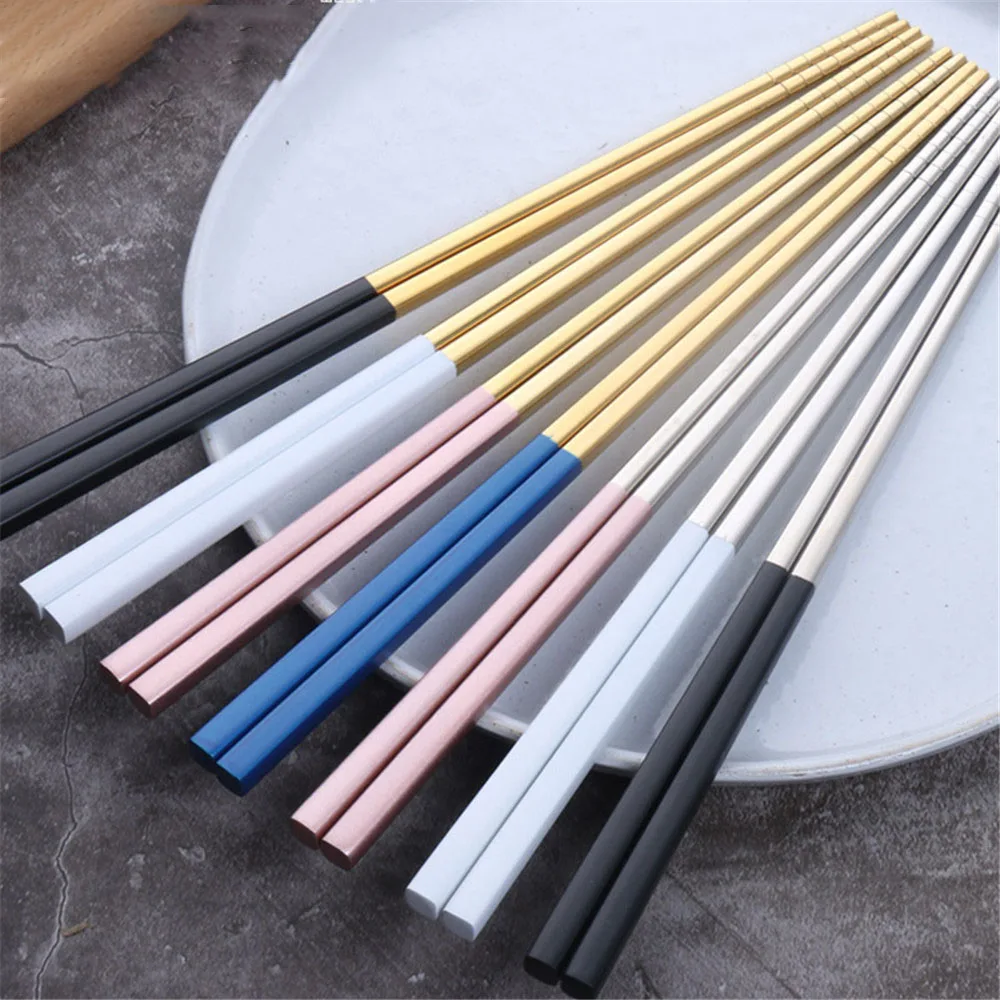 304 Stainless Steel Square Chopsticks Rose Gold Colorful Chinese Japanese environmentally friendly Reusable Tableware | Дом и сад