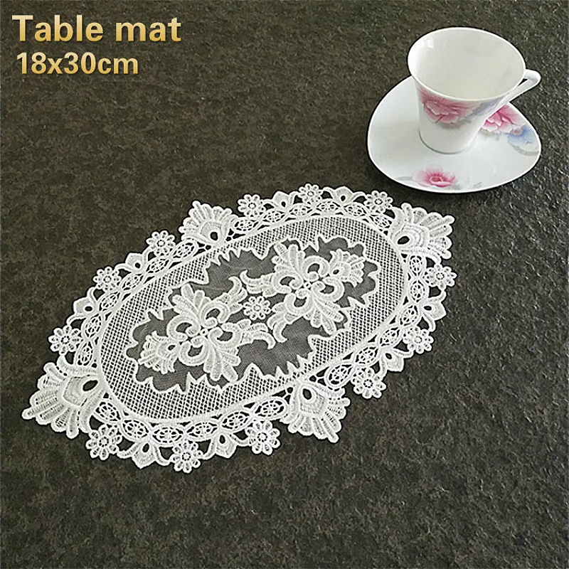 French Romantic Lace Embroidery Oval Table Mat Plate Cup Cushion Kitchen Restaurant Hotel Placemat Coaster Banquet Party Coffee