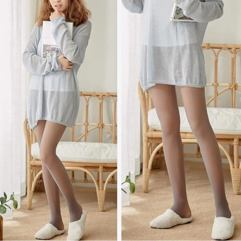 

Attractive Women Warm Leggings Leggings Thick Leggings High Waist Solid Color Double Layers Fake See Through Leggings