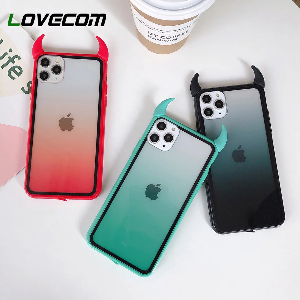 Чехол LOVECOM с радужным градиентом дьявольским рогом для телефона iPhone 12 Mini 11 Pro Max XR X
