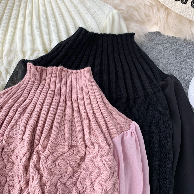 ALPHALMODA осень-зима модный свитер со жгутами фонарь длинный рукав шифон пэчворк повседневные женские пуловеры вязаный джемпер