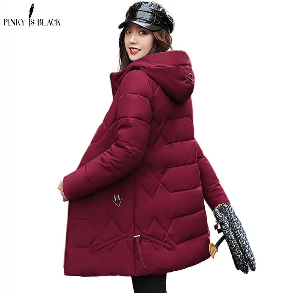 Женские Длинные парки PinkyIsBlack зимняя однотонная Толстая куртка женское Свободное