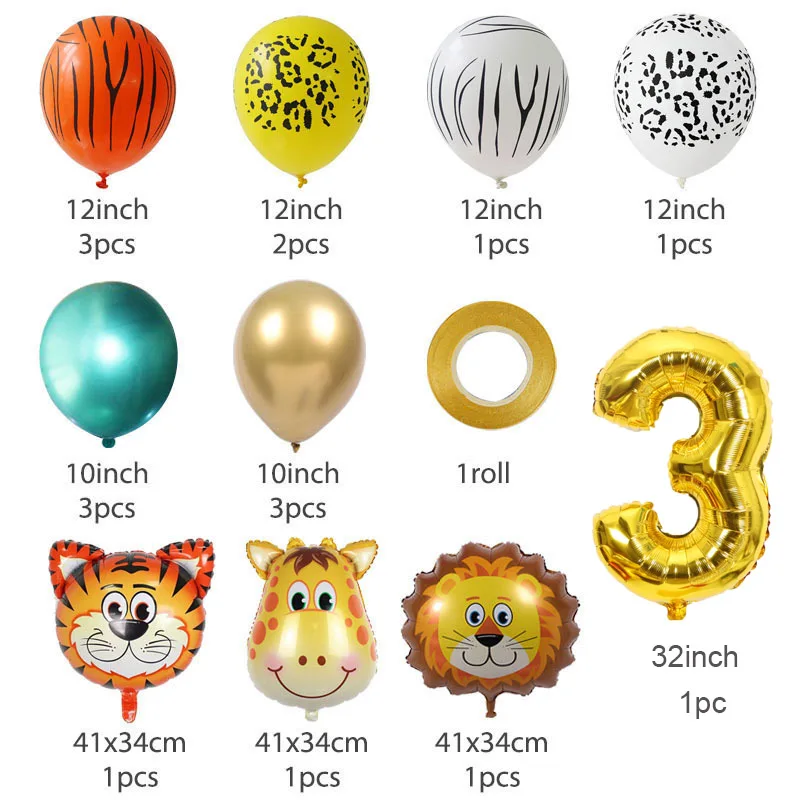 Leeiu 18 шт. Тигр Лев Джунгли воздушные шарики в виде животных набор Дети От 1 до 5 лет