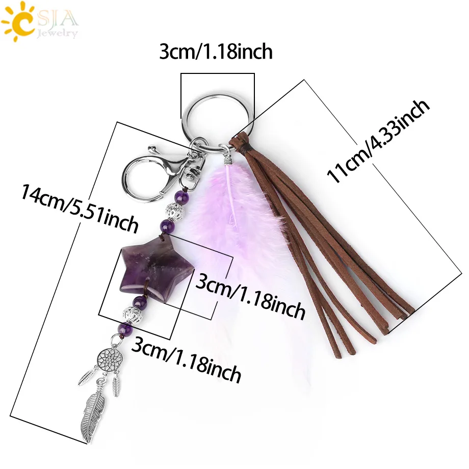 CSJA натуральный Ловец снов брелки Голубое перо кисточкой брелок с пентаграммой