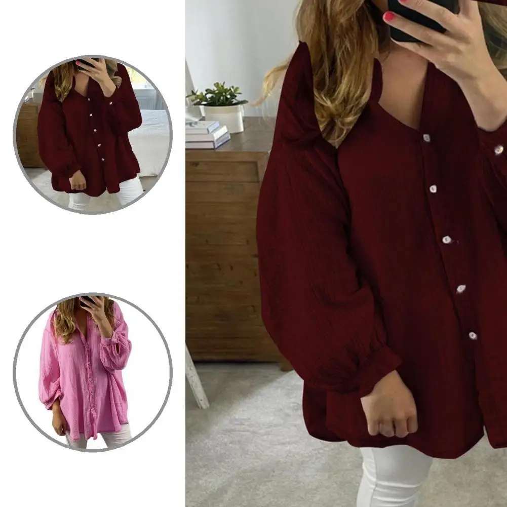 

Button Cuff Stylish Solid Color Women Shirt Breathable Autumn Shirt Buttons Closure Ladies Clothing