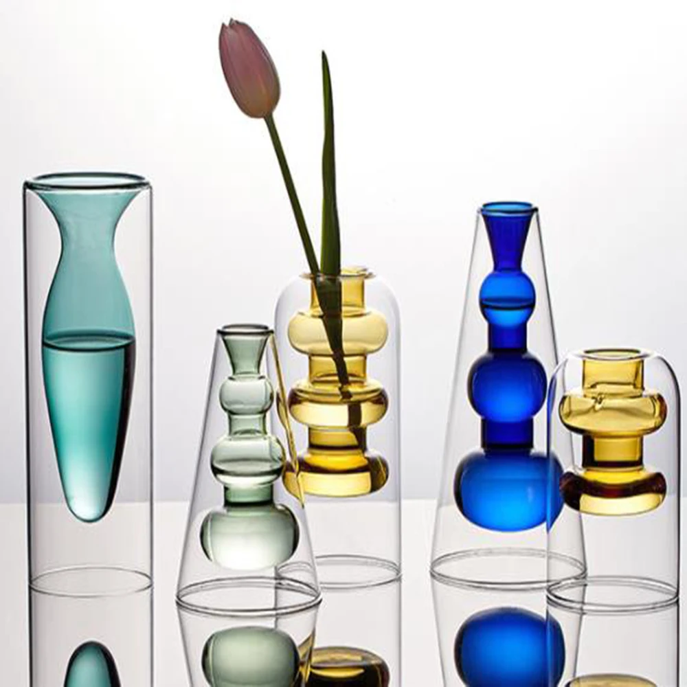 

Creative High-end art vase luxury ornaments Living room flower arrangement modern minimalist glass transparent table decorations