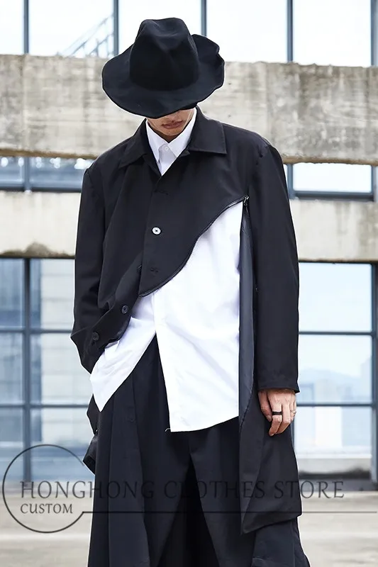 Модная мужская куртка оригинального дизайна в новом стиле темно-Тренч средней